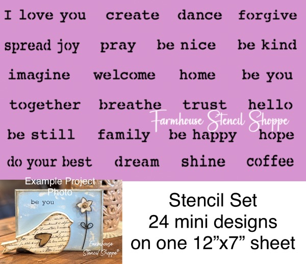Stencil Set - Little Words and Random Sayings - 24 designs