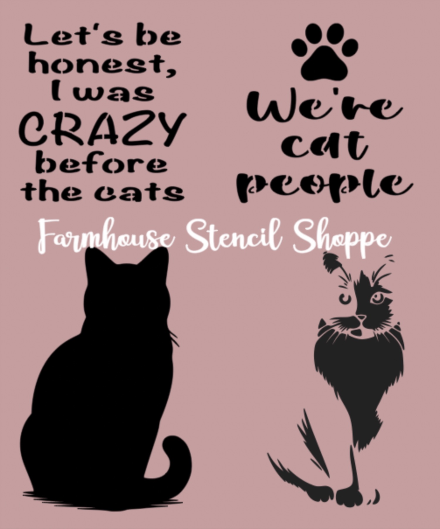 Cat Overlay Stencil Set, Plus two cat signs