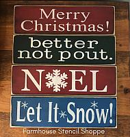 Set of Four Christmas Stencils, Each 12"x3.5" - Merry Christmas...