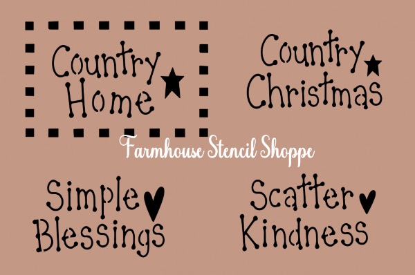 Country Home Set of 4 Primitive Stencils on one sheet