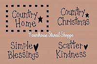 Country Home Set of 4 Primitive Stencils on one sheet
