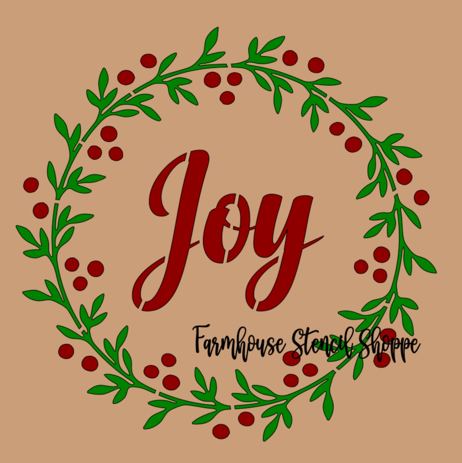 Joy Wreath Stencil - 8"x8"