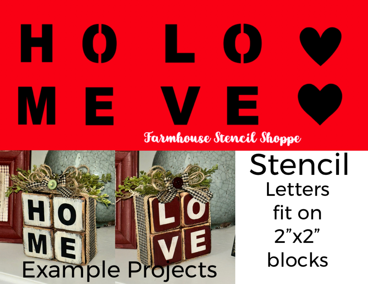 Home & Love with Hearts Stencil Set for Blocks