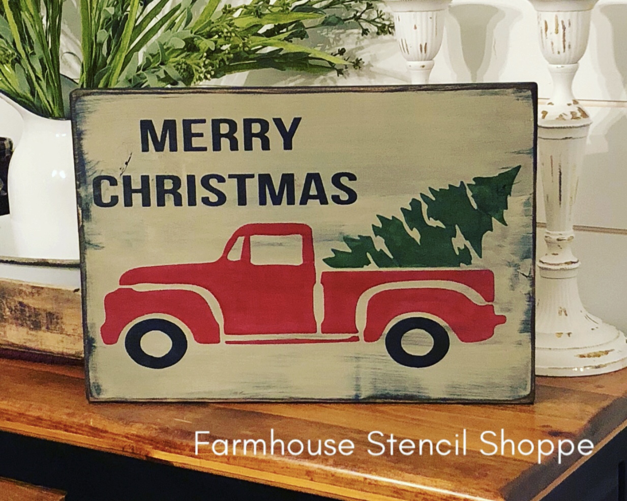 Merry Christmas Truck with Tree 16"x10"