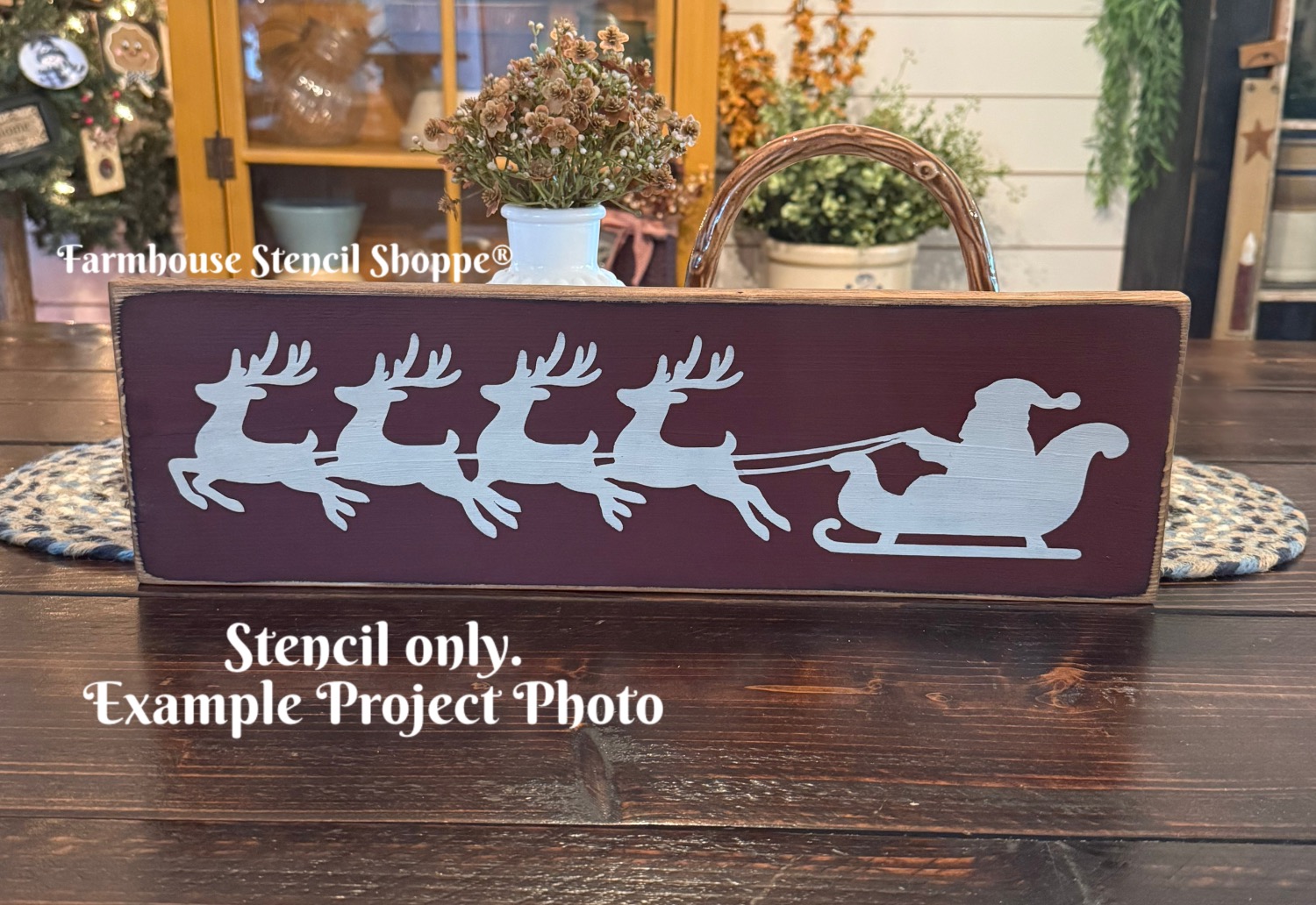 Santa Sleigh and Reindeer Stencil - 18"x5"