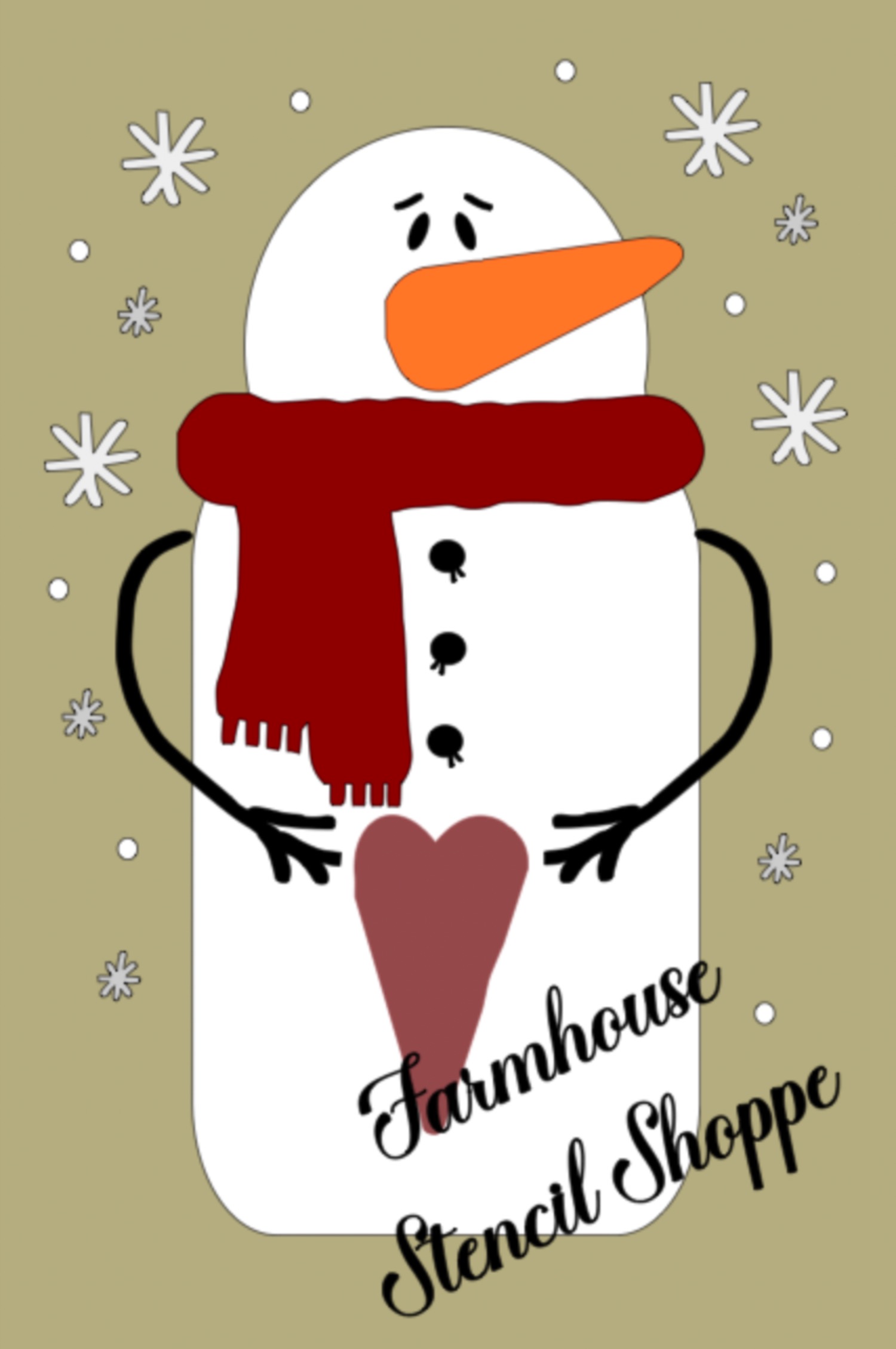 Snowman with Primitive Heart Overlay - 2 pc stencil