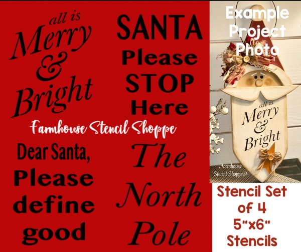 All is Merry & Bright Santa Set of 4 Stencils - 5"x6"