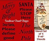 All is Merry & Bright Santa Set of 4 Stencils - 5"x6"