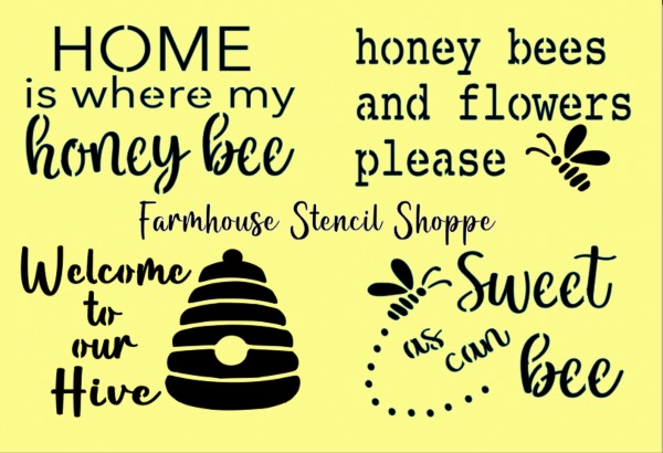 Small Bee Set of 4 Stencils - 6"x4"