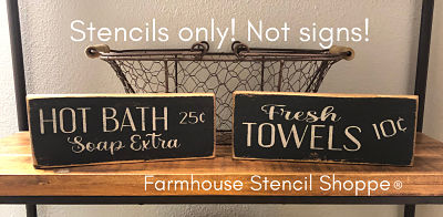 Hot Bath and Fresh Towels - Set of two stencils, 8"x3"
