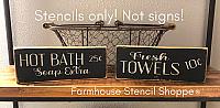 Hot Bath and Fresh Towels - Set of two stencils, 8"x3"