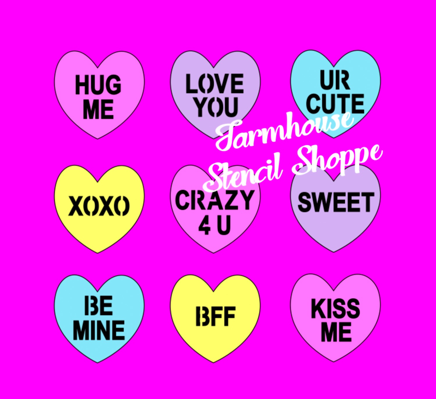 Valentines Message Heart Overlay Stencil Set