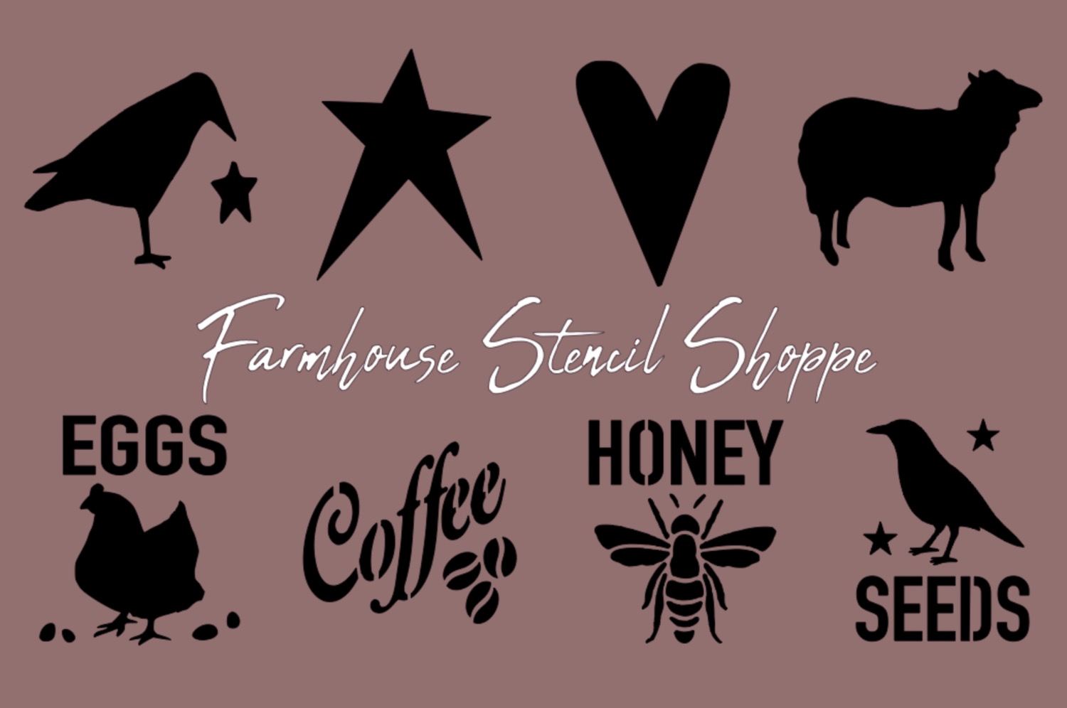 Primitive Graphic Stencil Set of 8 Stencil Designs on One Sheet