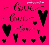 Love and Heart Stencil Set - One Sheet - Not cut individually