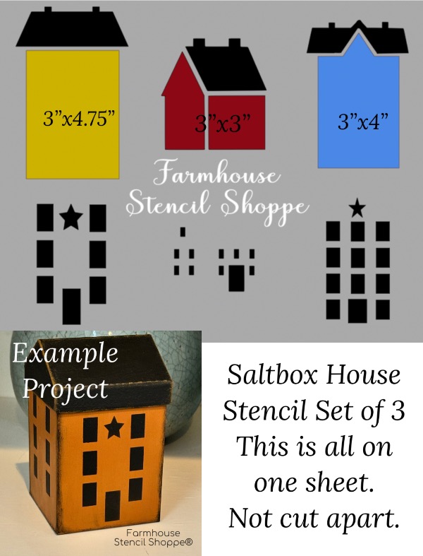 Small Saltbox Stencil Set of 3 - One 10"x12" sheet