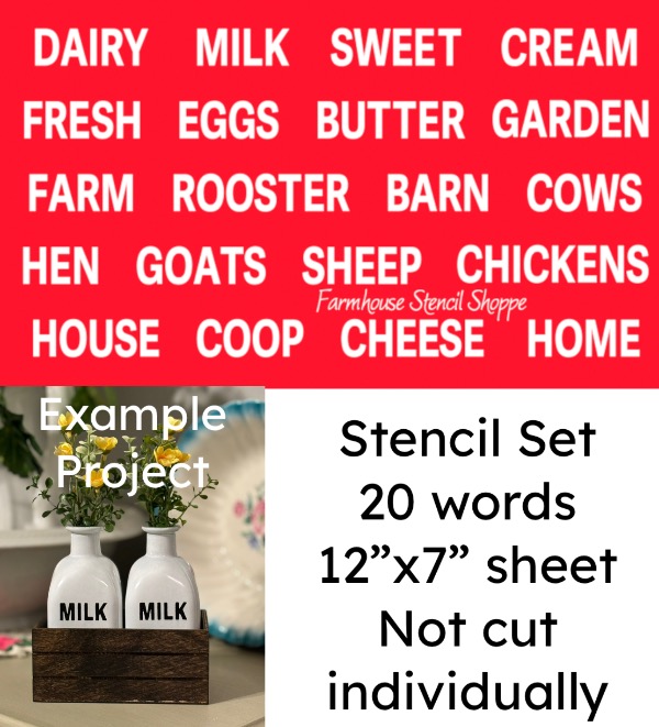 Small Farm Words Stencil Set - 20 Words on One Sheet