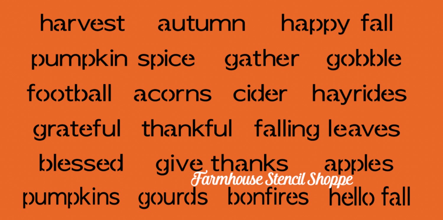 Tiny Fall Word Stencil Set - 25 Words on One Sheet