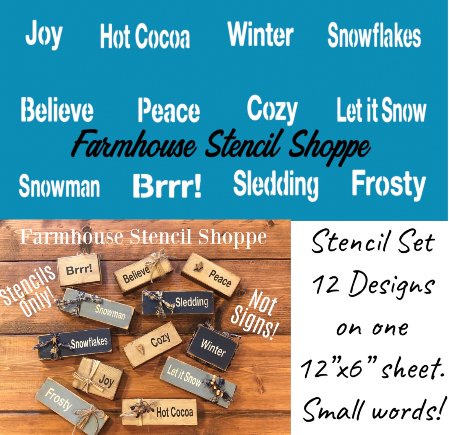 Tiny Winter Word Stencil Set - All On One Sheet